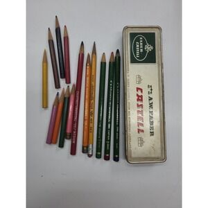 Vintage AW‎ Castell Pencil Tin w 3 Castell Vintage Colored Pencils and Other Vtg